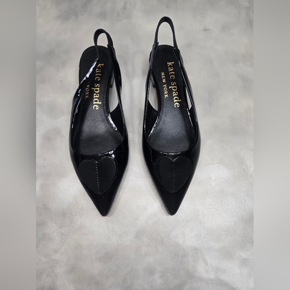 Kate Spade NY Lover Slingback Flat Black Patent Leather 1" Heels  NWT Size 7.5B